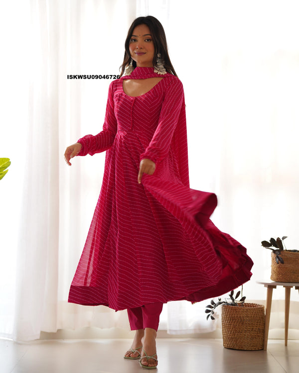 Lehariya Printed Georgette Anarkali Kurti With Silk Pant And Dupatta-ISKWSU09046726