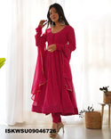 Lehariya Printed Georgette Anarkali Kurti With Silk Pant And Dupatta-ISKWSU09046726