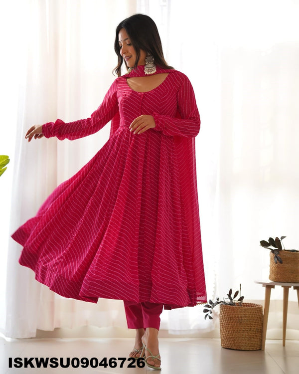 Lehariya Printed Georgette Anarkali Kurti With Silk Pant And Dupatta-ISKWSU09046726