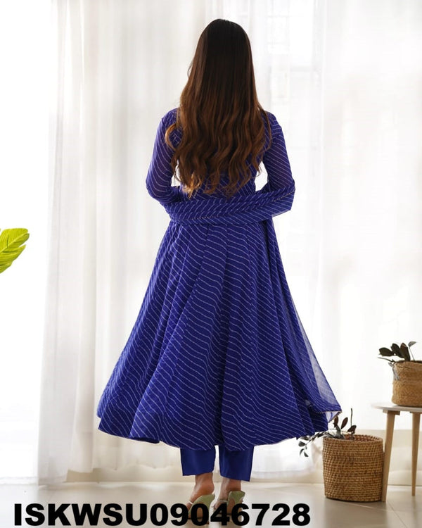 Lehariya Printed Georgette Anarkali Kurti With Silk Pant And Dupatta-ISKWSU09046728