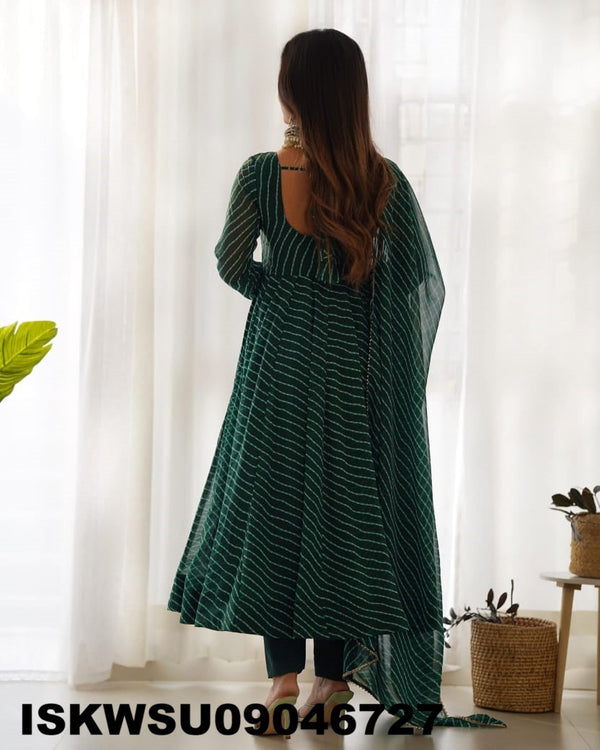 Lehariya Printed Georgette Anarkali Kurti With Silk Pant And Dupatta-ISKWSU09046727