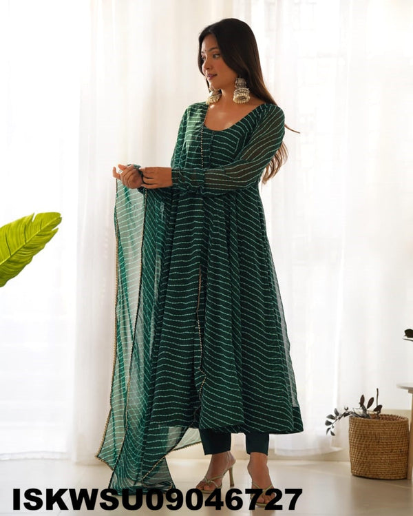 Lehariya Printed Georgette Anarkali Kurti With Silk Pant And Dupatta-ISKWSU09046727