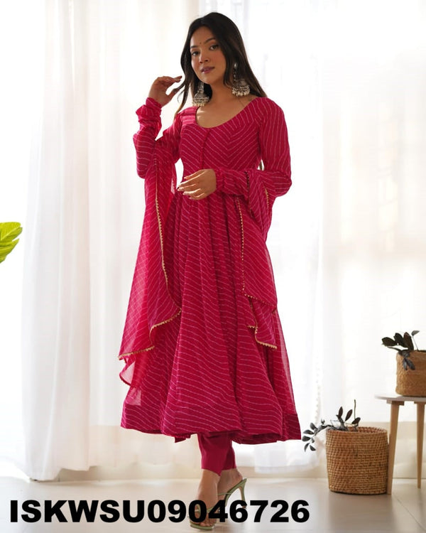 Lehariya Printed Georgette Anarkali Kurti With Silk Pant And Dupatta-ISKWSU09046726