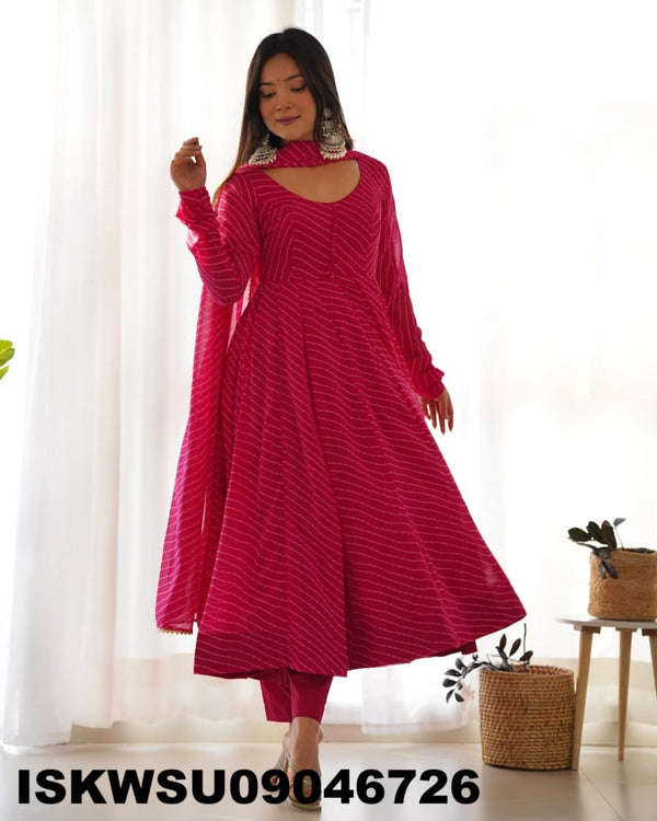 Lehariya Printed Georgette Anarkali Kurti With Silk Pant And Dupatta-ISKWSU09046726