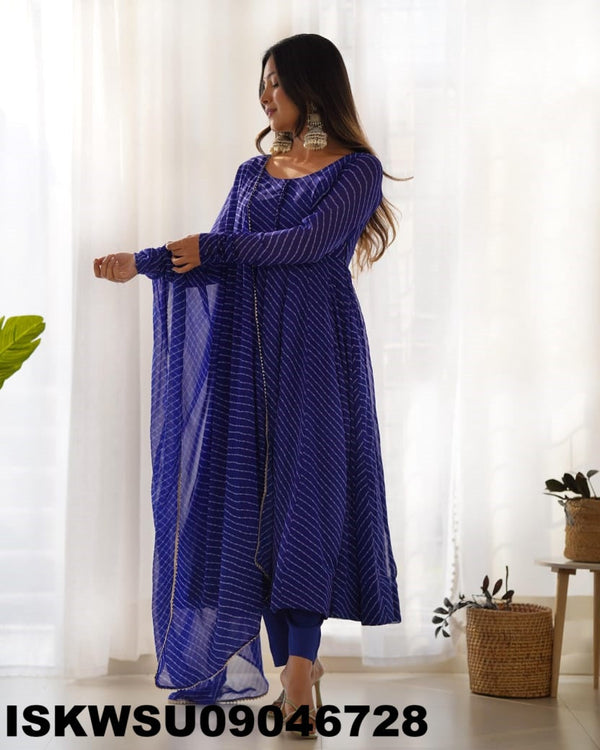 Lehariya Printed Georgette Anarkali Kurti With Silk Pant And Dupatta-ISKWSU09046728