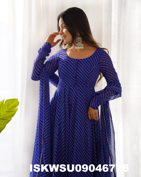 Lehariya Printed Georgette Anarkali Kurti With Silk Pant And Dupatta-ISKWSU09046728