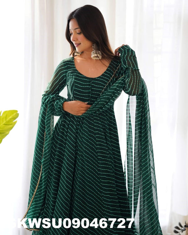 Lehariya Printed Georgette Anarkali Kurti With Silk Pant And Dupatta-ISKWSU09046727