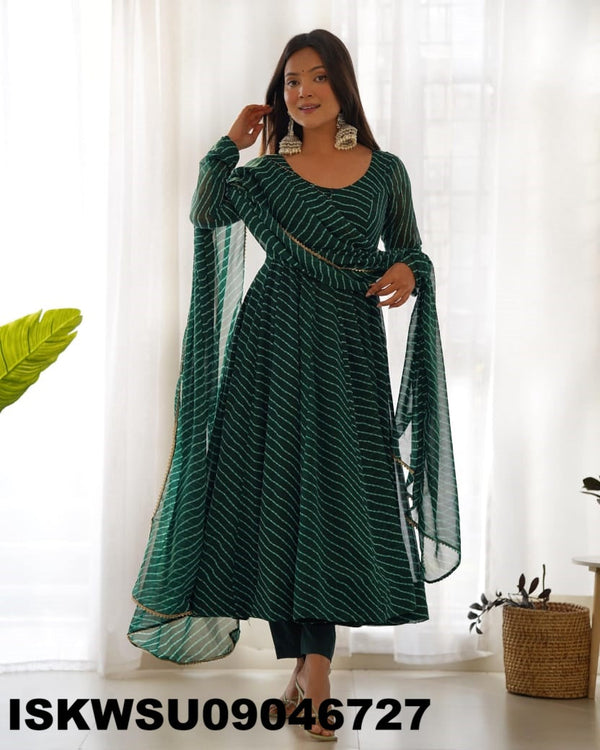 Lehariya Printed Georgette Anarkali Kurti With Silk Pant And Dupatta-ISKWSU09046727