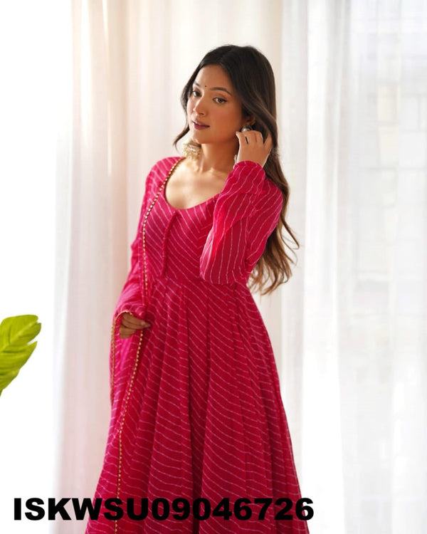 Lehariya Printed Georgette Anarkali Kurti With Silk Pant And Dupatta-ISKWSU09046726