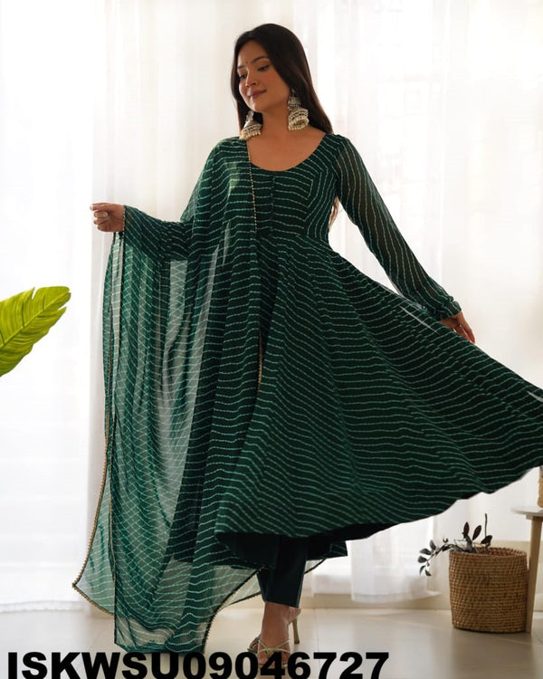 Lehariya Printed Georgette Anarkali Kurti With Silk Pant And Dupatta-ISKWSU09046727