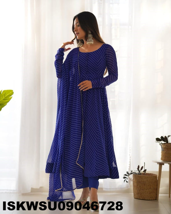 Lehariya Printed Georgette Anarkali Kurti With Silk Pant And Dupatta-ISKWSU09046728