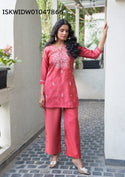 Embroidered Viscose Silk Top With Pant-ISKWIDW01047866