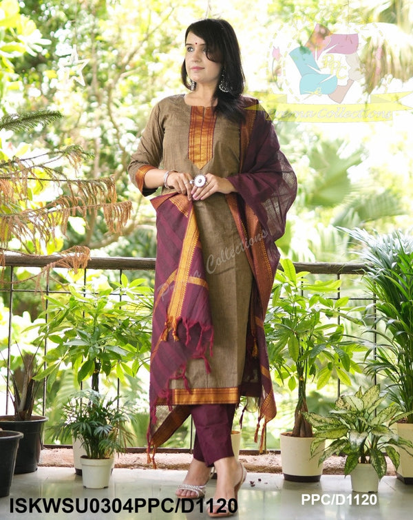 Handloom Cotton Kurti With Cotton Pant And Handloom Dupatta-ISKWSU0304PPC/D1120