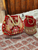 Embroidered Velvet Bag And Velvet Potli -ISKBG010434564