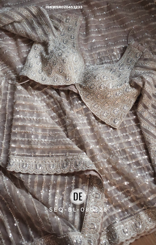 Embroidered Shimmer Net Saree With Ready To Wear Blouse-ISKWSR020453233