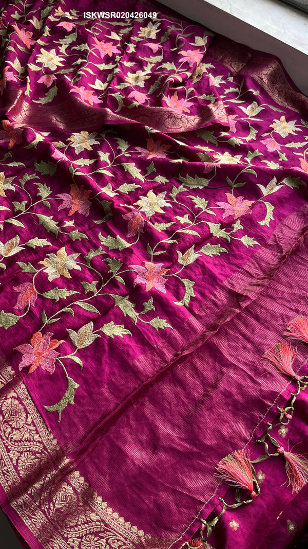 Embroidered Munga Silk Saree With Blouse-ISKWSR020426049