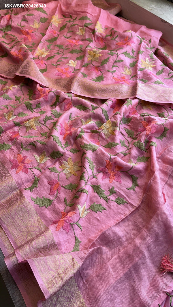 Embroidered Munga Silk Saree With Blouse-ISKWSR020426049