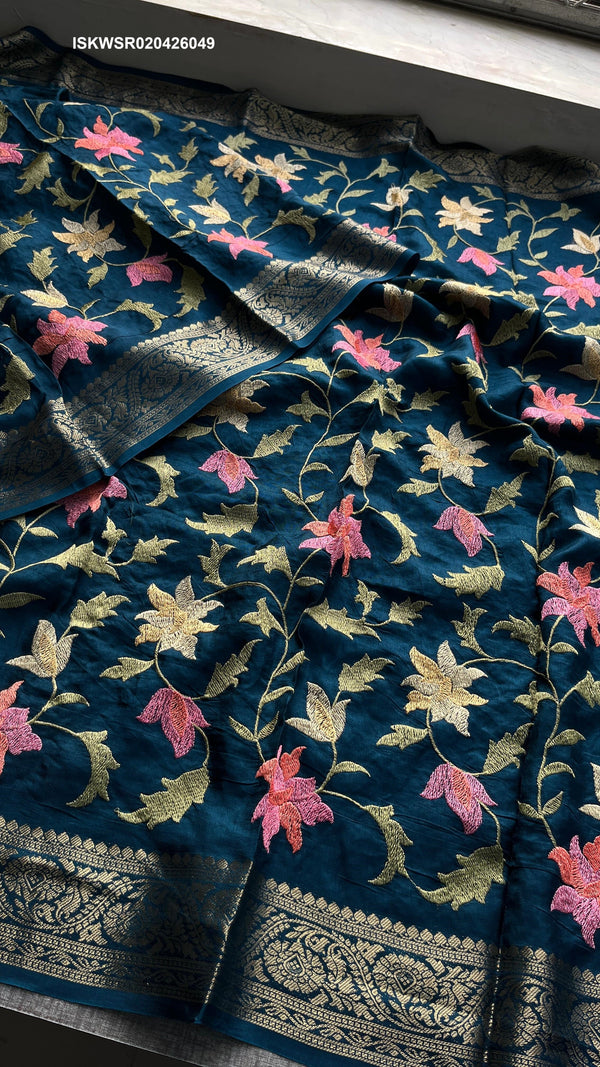 Embroidered Munga Silk Saree With Blouse-ISKWSR020426049