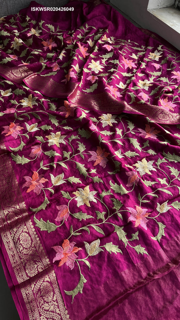 Embroidered Munga Silk Saree With Blouse-ISKWSR020426049