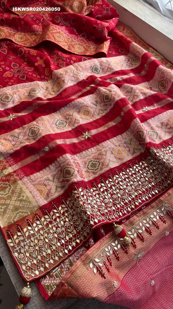 Patola Printed Kora Silk Saree With Blouse-ISKWSR020426050