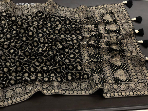 Lucknawi Chikankari Georgette Saree With Blouse-ISKWSR020426052