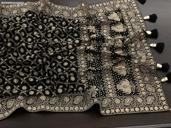 Lucknawi Chikankari Georgette Saree With Blouse-ISKWSR020426052