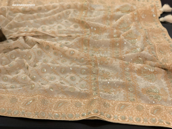 Lucknawi Chikankari Georgette Saree With Blouse-ISKWSR020426052