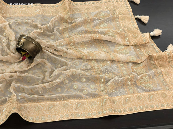 Lucknawi Chikankari Georgette Saree With Blouse-ISKWSR020426052