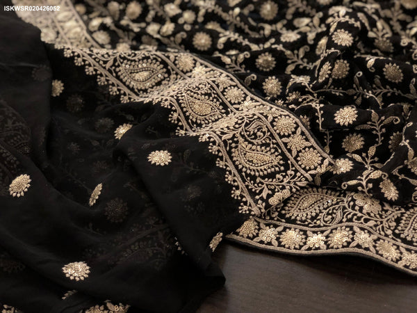 Lucknawi Chikankari Georgette Saree With Blouse-ISKWSR020426052
