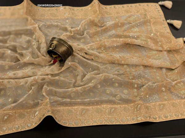 Lucknawi Chikankari Georgette Saree With Blouse-ISKWSR020426052
