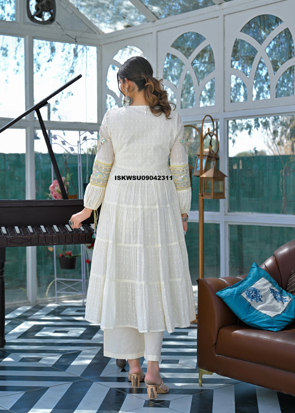 Embroidered Cotton Anarkali Kurti With Pant And Dupatta-ISKWSU09042311