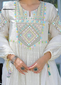 Embroidered Cotton Anarkali Kurti With Pant And Dupatta-ISKWSU09042311