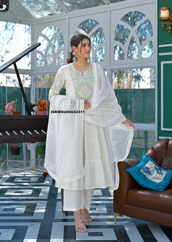 Embroidered Cotton Anarkali Kurti With Pant And Dupatta-ISKWSU09042311