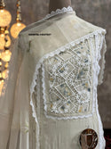 Embroidered Maslin Kurti With Shantoon Bottom And Brush Printed Organza Dupatta-ISKWFBL14047657