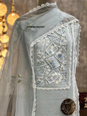 Embroidered Maslin Kurti With Shantoon Bottom And Brush Printed Organza Dupatta-ISKWFBL14047657