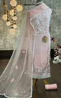 Embroidered Maslin Kurti With Shantoon Bottom And Brush Printed Organza Dupatta-ISKWFBL14047657