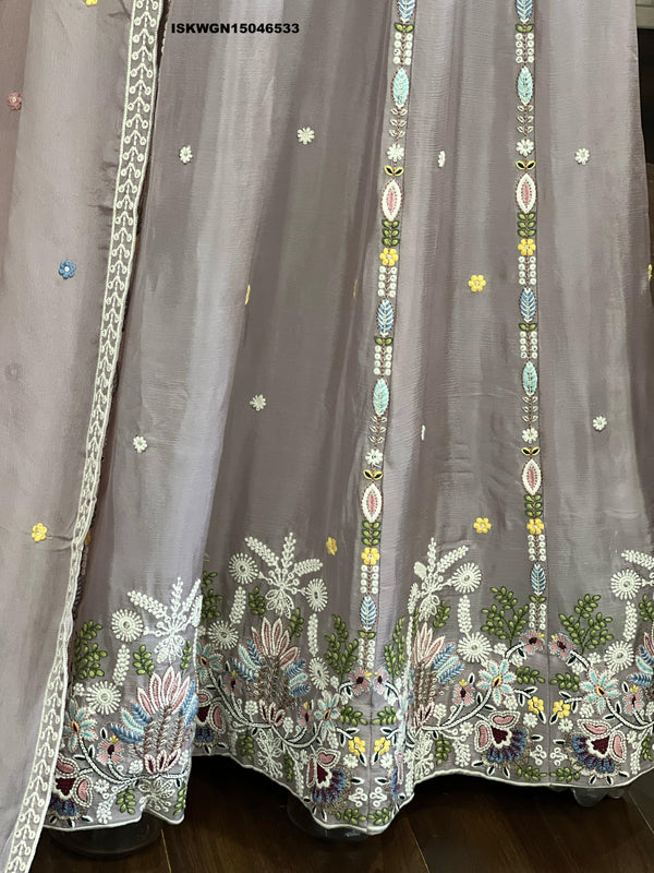 Embroidered Chinon Gown With Dupatta-ISKWGN15046533