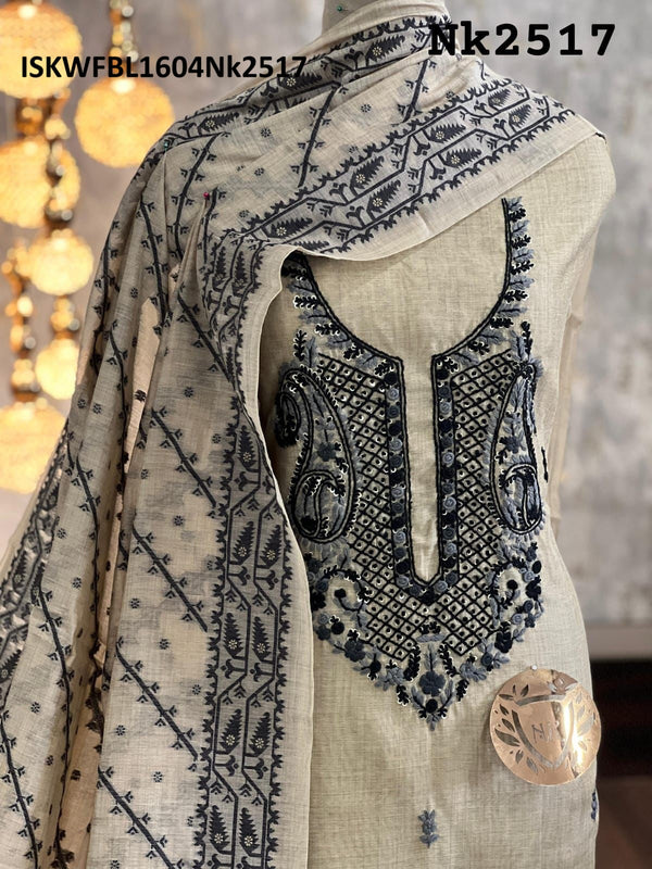 Embroidered Silk Kurti With Shantoon Bottom And Jamdani Weaved Dupatta-ISKWFBL1604Nk2517