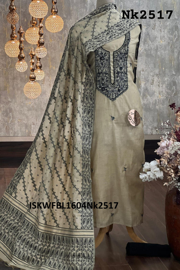 Embroidered Silk Kurti With Shantoon Bottom And Jamdani Weaved Dupatta-ISKWFBL1604Nk2517