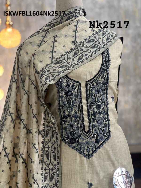 Embroidered Silk Kurti With Shantoon Bottom And Jamdani Weaved Dupatta-ISKWFBL1604Nk2517