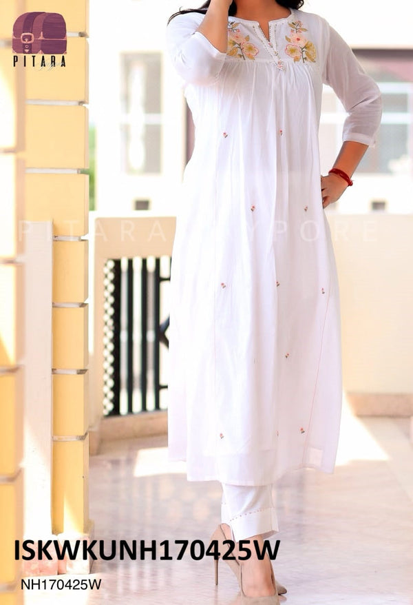 Embroidered Malmal Cotton Kurti With Pant-ISKWKUNH170425W