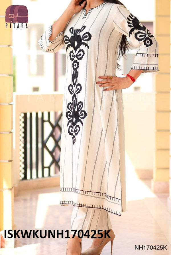 Embroidered Dobby Cotton Kurti With Pant-ISKWKUNH170425K