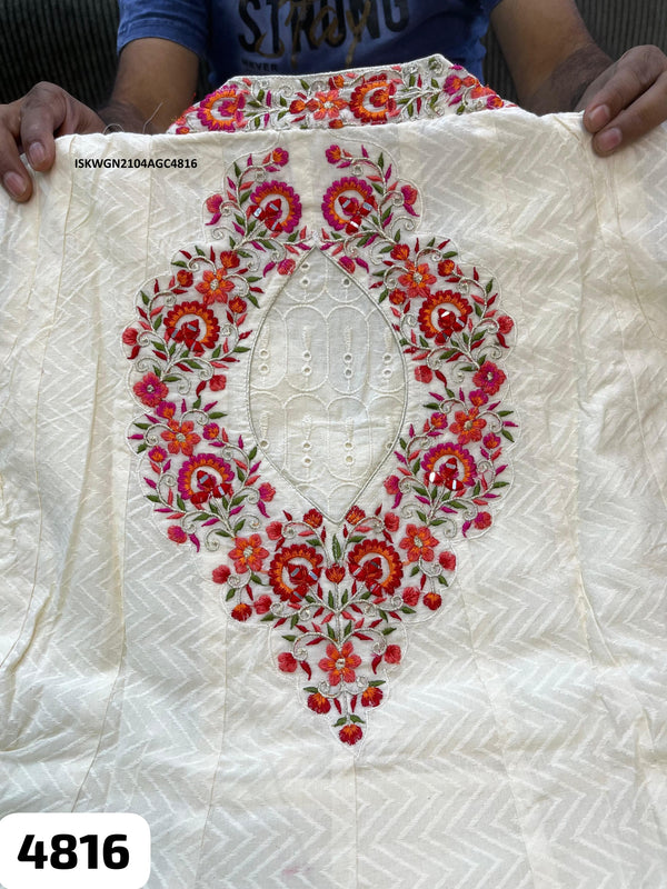 Embroidered Self Check Cotton Gown With Printed Organza Dupatta-ISKWGN2104AGC4816