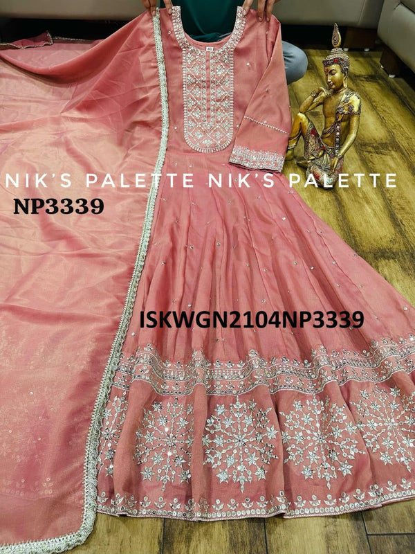 Embroidered Tissue Shimmer Silk Gown With Dupatta-ISKWGN2104NP3339