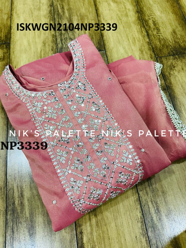 Embroidered Tissue Shimmer Silk Gown With Dupatta-ISKWGN2104NP3339