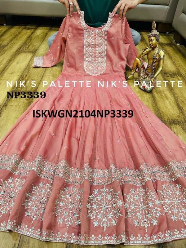 Embroidered Tissue Shimmer Silk Gown With Dupatta-ISKWGN2104NP3339