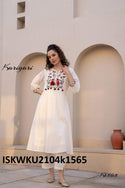 Embroidered Malmal Cotton Kurti With Pant-ISKWKU2104k1565