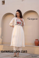 Embroidered Malmal Cotton Kurti With Pant-ISKWKU2104k1565
