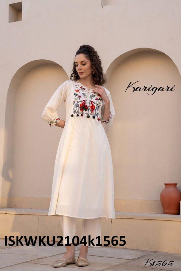 Embroidered Malmal Cotton Kurti With Pant-ISKWKU2104k1565