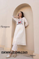Embroidered Malmal Cotton Kurti With Pant-ISKWKU2104k1565